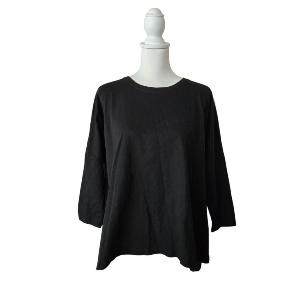 Mersea Catalina Slub Tee Oversized Boxy Black One Size 3/4 Sleeve OS Lagenlook